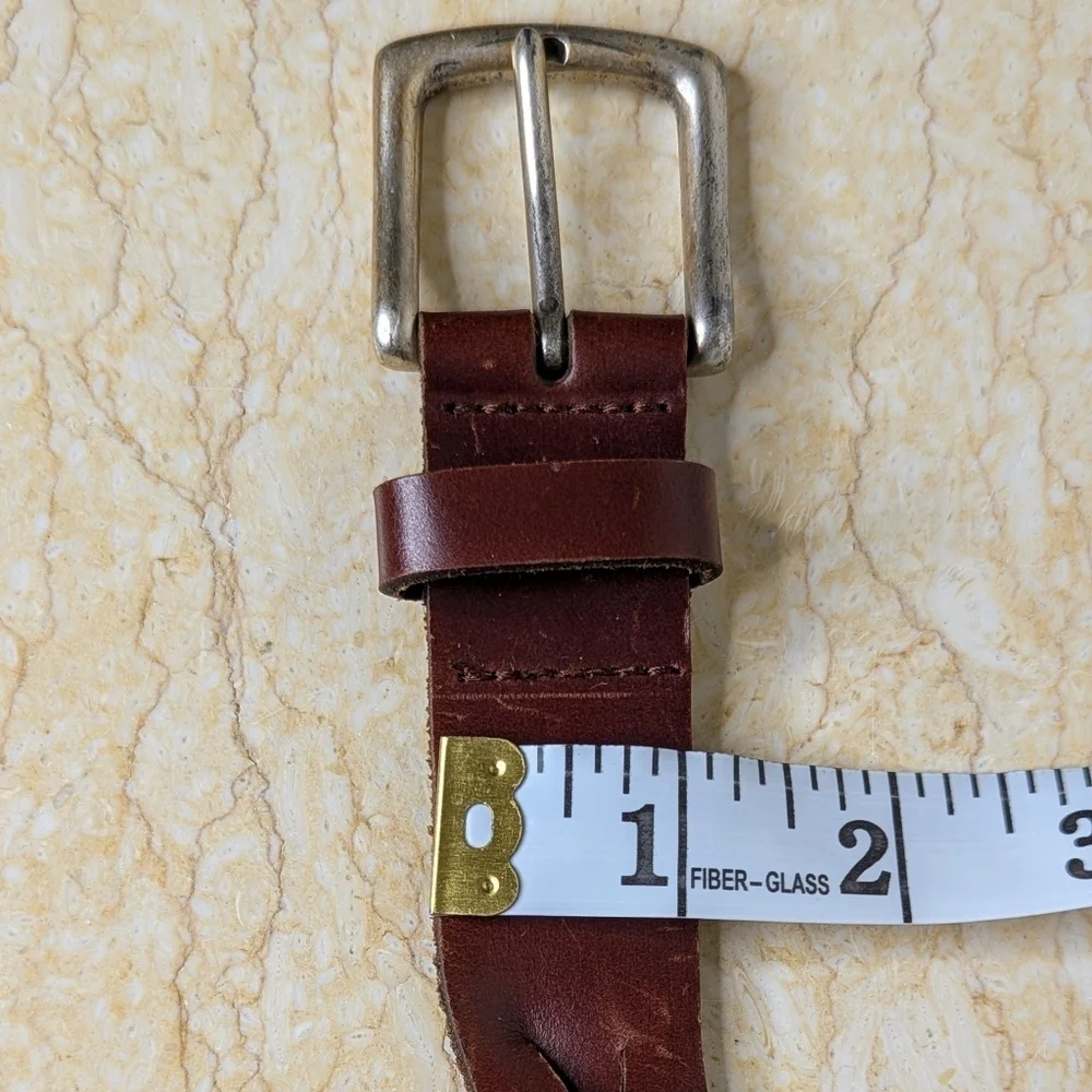 Vintage Gap Braided Dark Brown Leather Silver Tone Brass Buckle Belt Size L